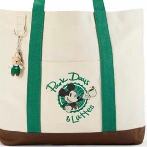 >>RARE<< Disney X Starbucks Park Days & Lattes Tote Bag W Bear Keychain